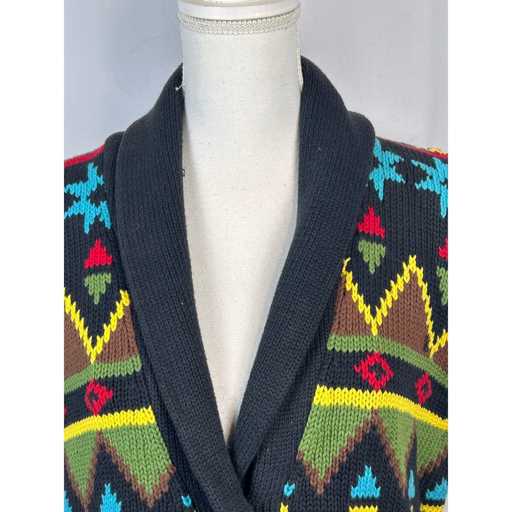 Sharon‎ Young Southwestern Knit Vest Shawl Collar Button Front Black Multi S NWT - Picture 2 of 11